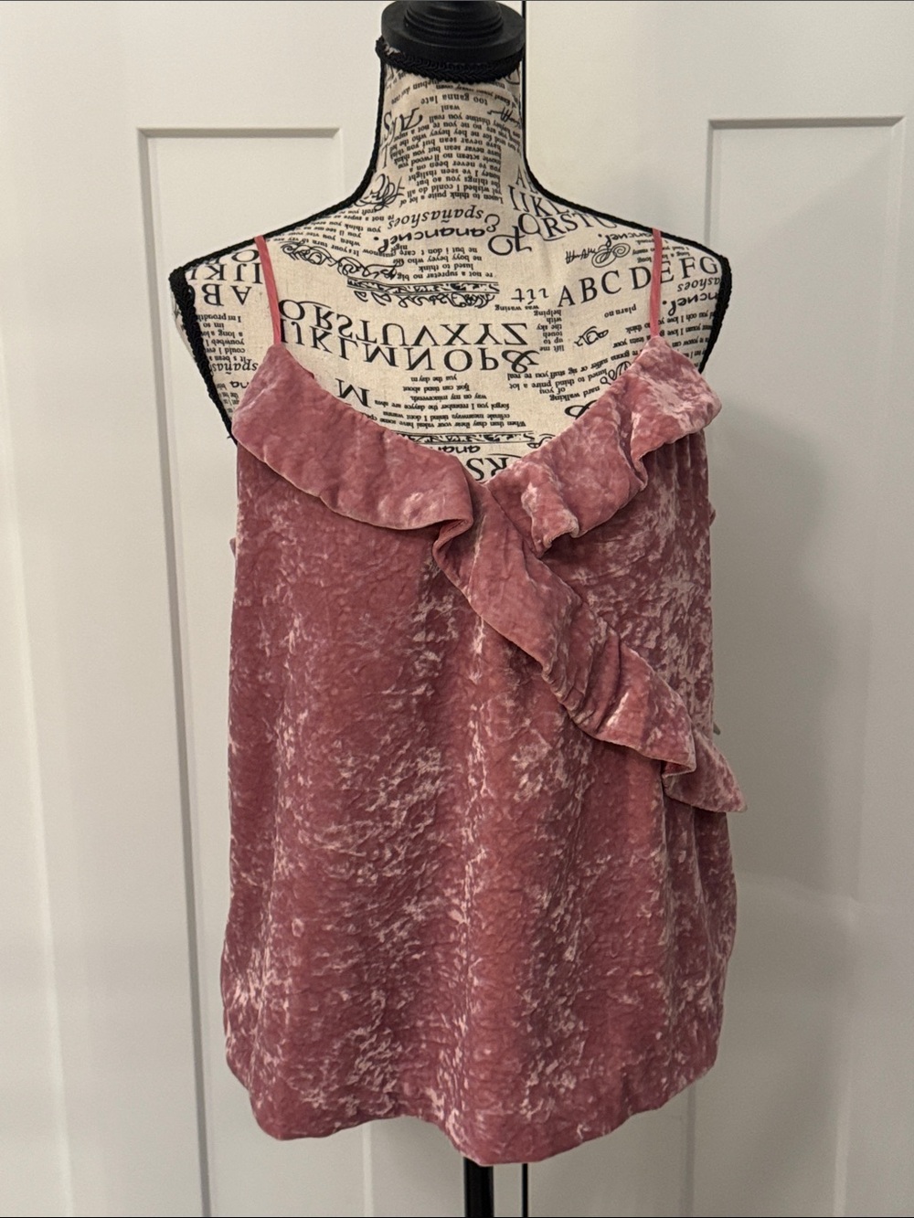 J. Crew Pink Velvet Ruffle Cami